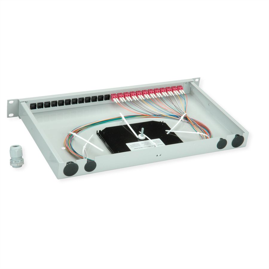 TELEGÄRTNER BASIS eco LWL-Panel mit Kupplungen & Pigtails, 12x LC Duplex, violett, OM4, Grade C