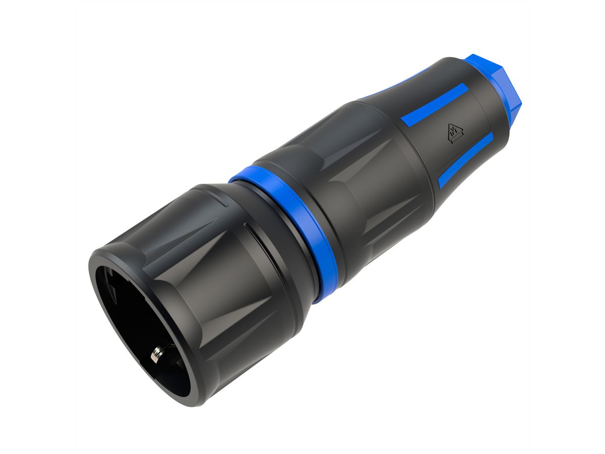 BACHMANN Profi-Schutzkontaktkupplung CEE7/3, gummiert, IP20, schwarz / blau