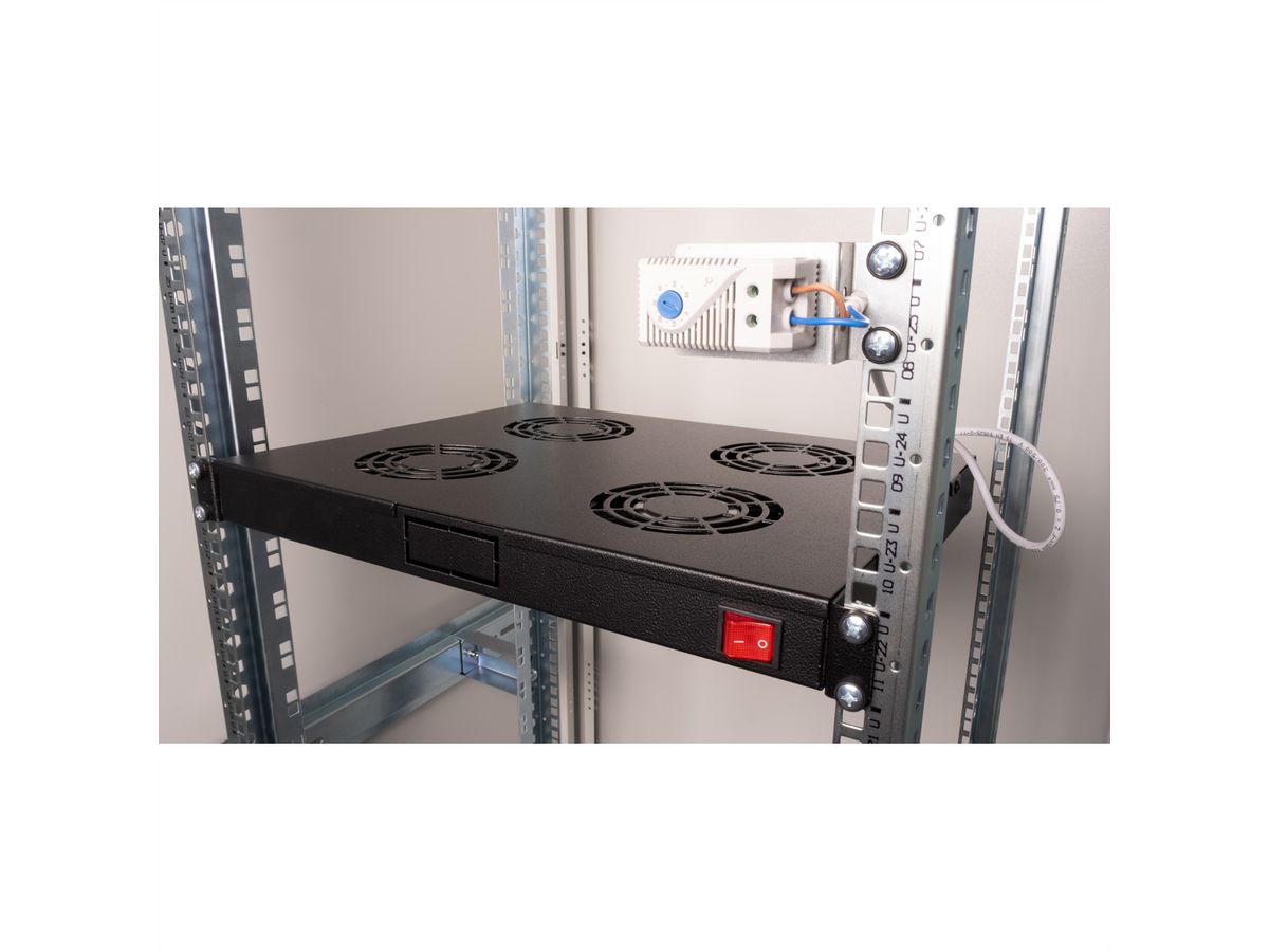 ROLINE 19-inch ventilatorunit 4 ventilatoren, Thermostaat zwart