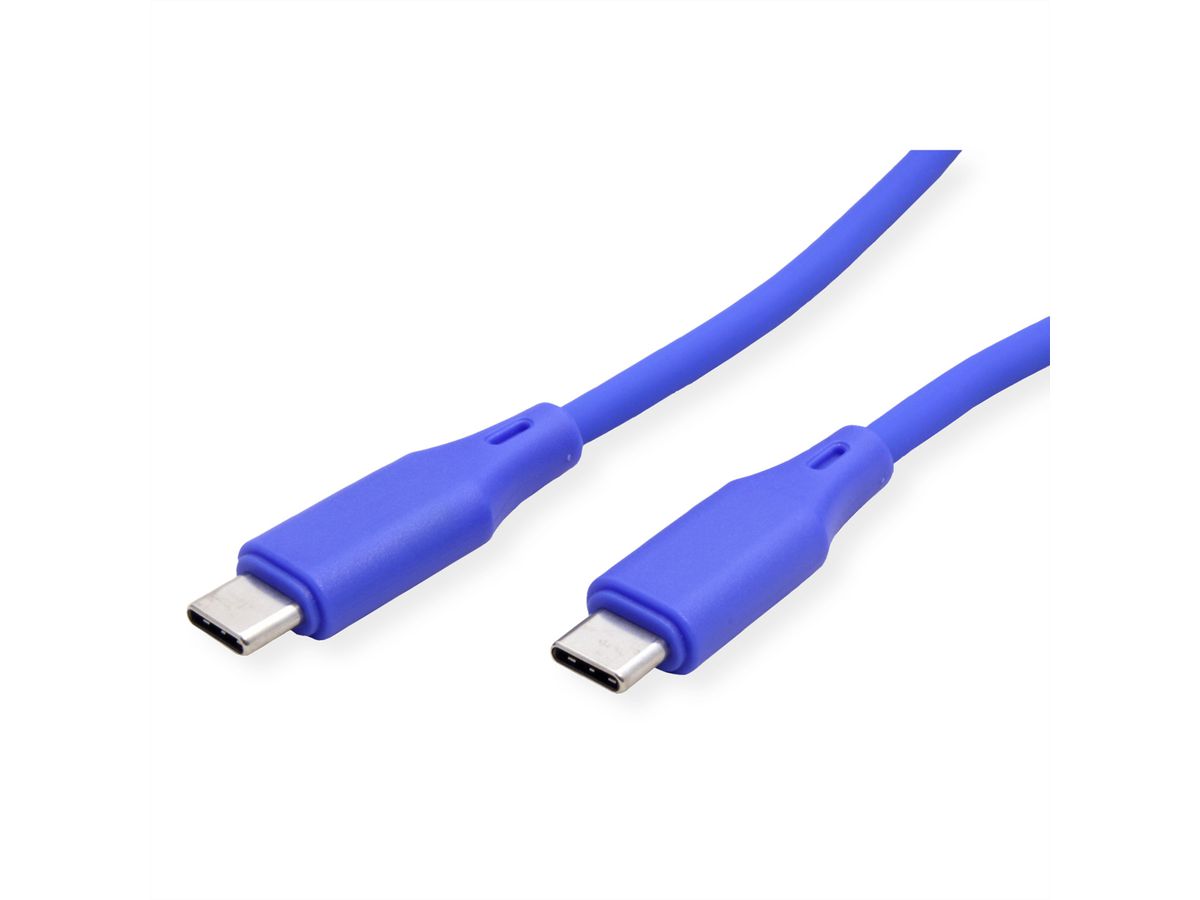 ROLINE USB 2.0-kabel, type C-C, M/M , Silicone, 60W, blauw, 1 m