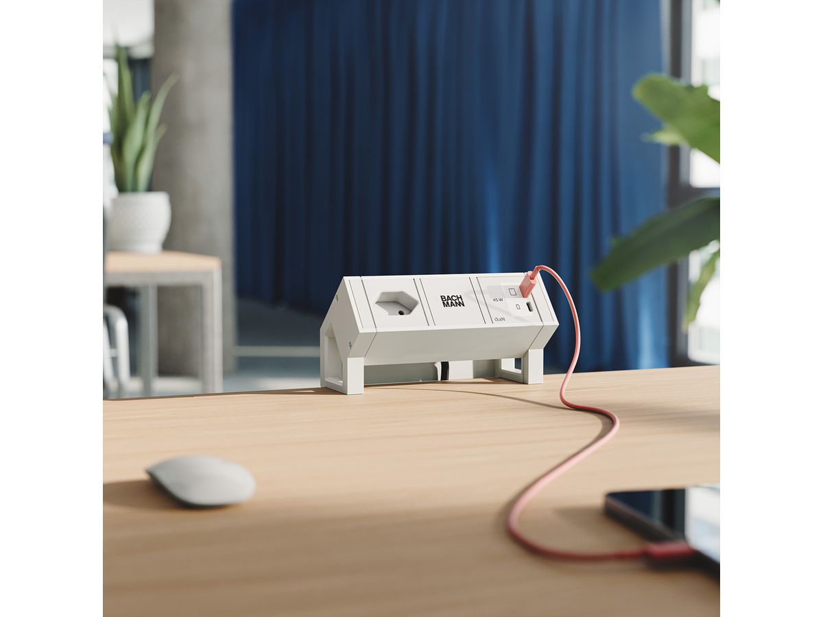BACHMANN DESK2 white 1xCH 90°, 1x USB C/C 45W L=0.2m RAL9010