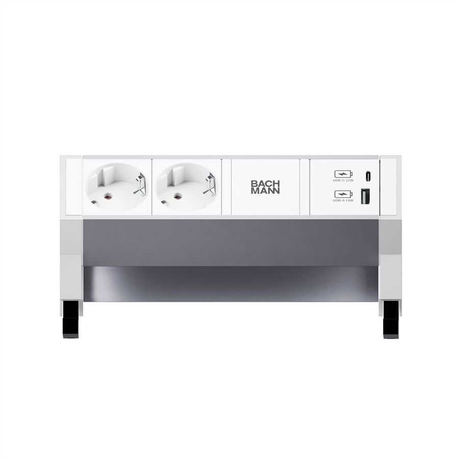 BACHMANN DESK2 ALU WIT 2xCEE7/3 1xUSB A/C 22W 0,2m GST18