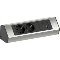 BACHMANN CASIA 2 2xCEE7/3 1xUSB A/C 22W 2,0m AEH roestvrij staal look