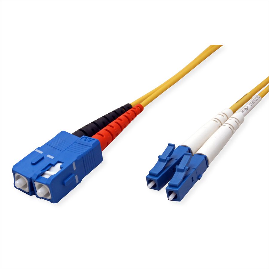 Fibre Optic kabel duplex, SingleMode E9/125µm LC/SC, geel, 1 m
