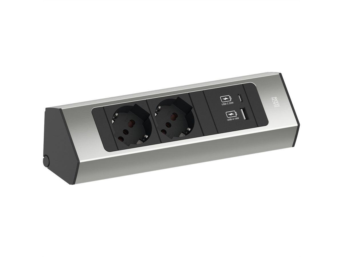 BACHMANN CASIA2 2xP40 1xUSB A/C 22W, 2,0m AEH, Edelstahl-Optik, Italia