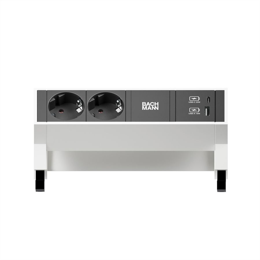 BACHMANN DESK2 2xbeschermend contact USB A&C, USB-lader 22W 0,2m GST18 wit