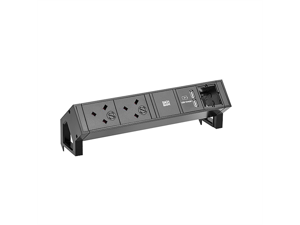 BACHMANN DESK2 2xUK USB Oplader 1xCM, 0,2m GST18 RAL9005 Verenigd Koninkrijk