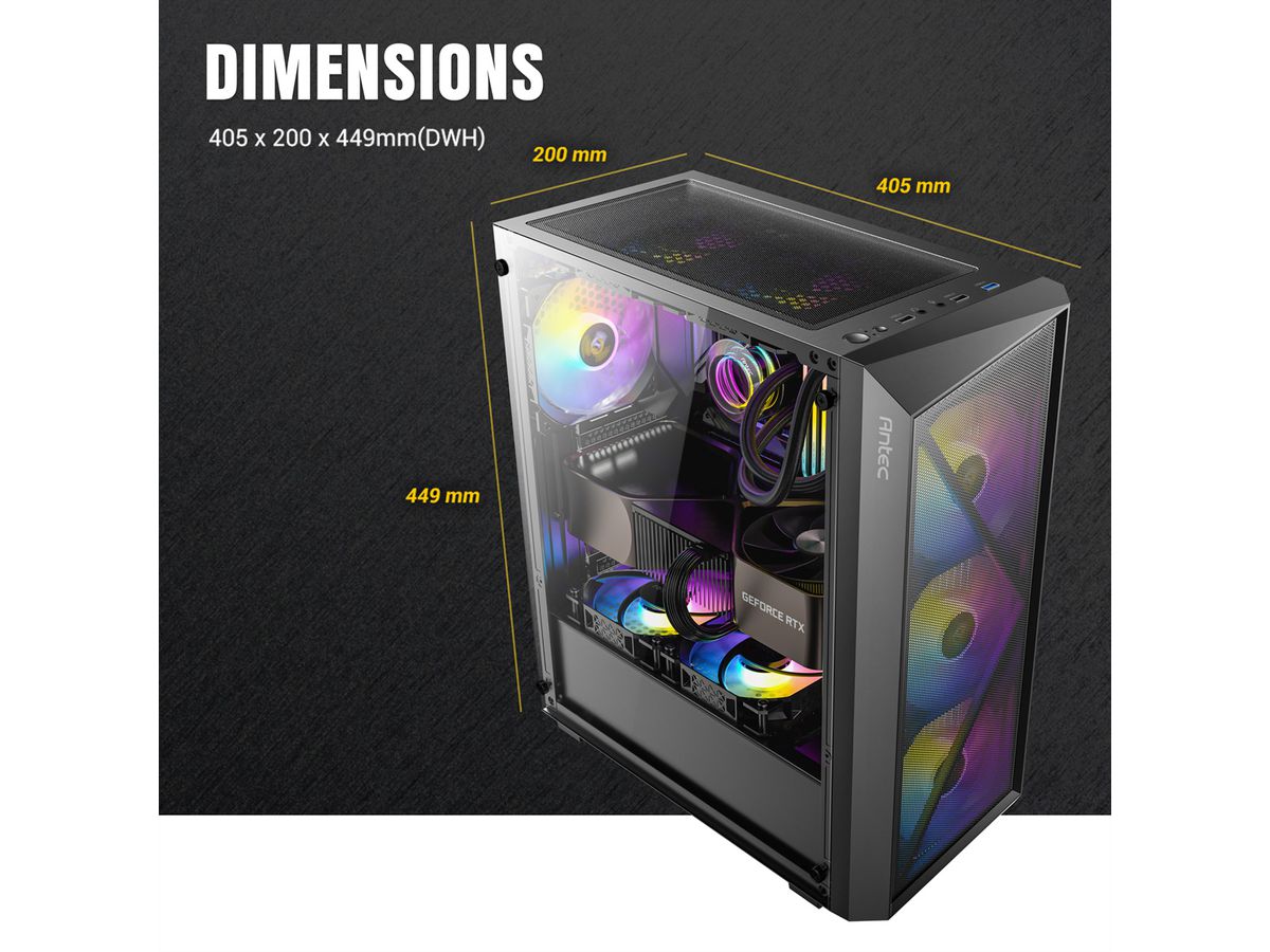 ANTEC AX67 ARGB PC Case Midi Tower Gaming ATX, black