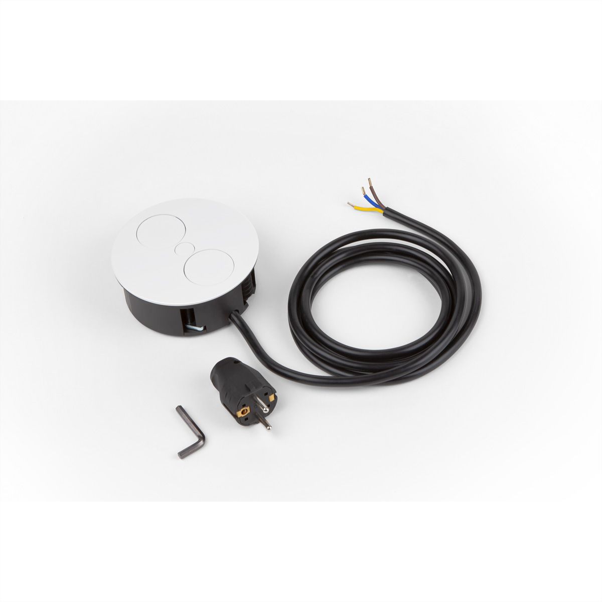 BACHMANN TWIST 1x earthing contact, Wire end ferrules, USB charger, earthing contact mounting plug, white, 2 m