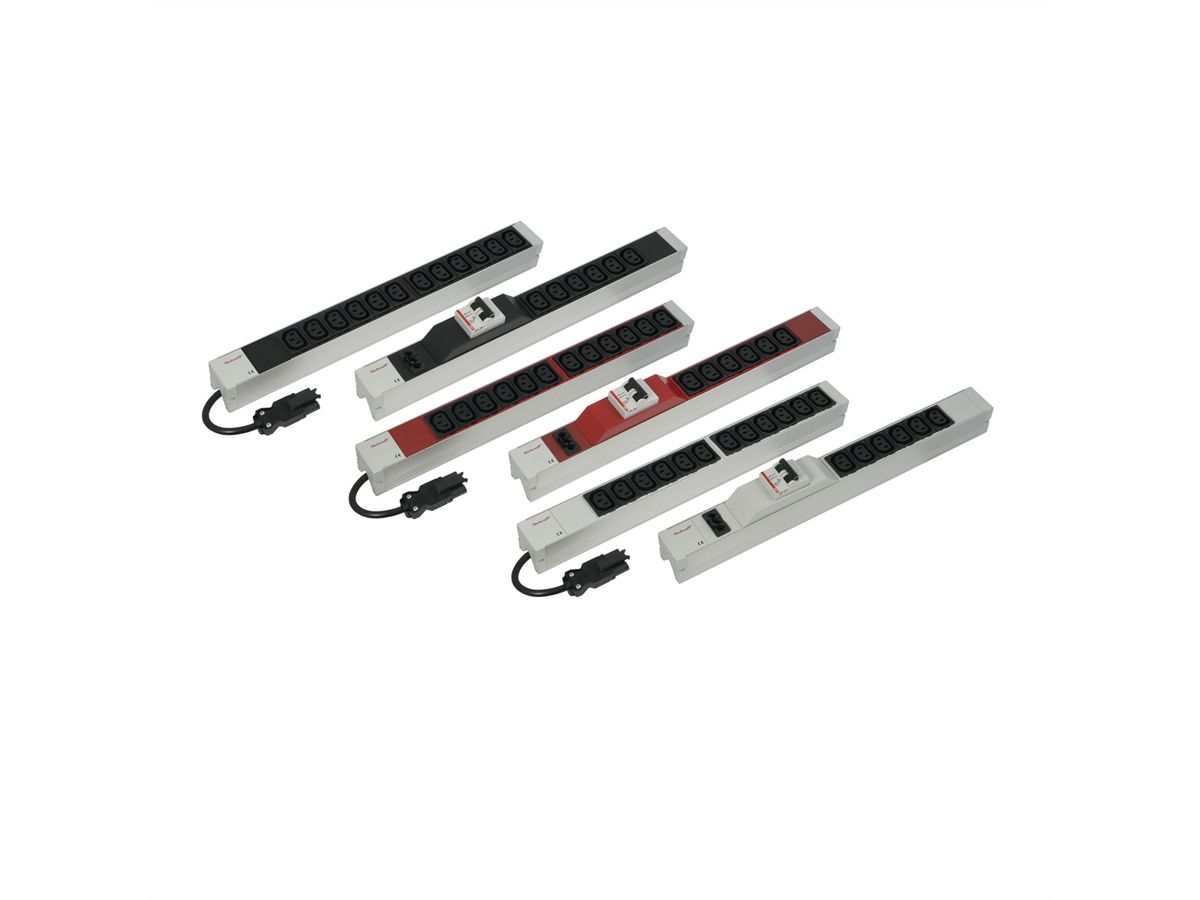 SCHROFF contactdoosstrook, IEC C13, met Wieland®-ingang, C13, 12 contactdozen, 19", rood