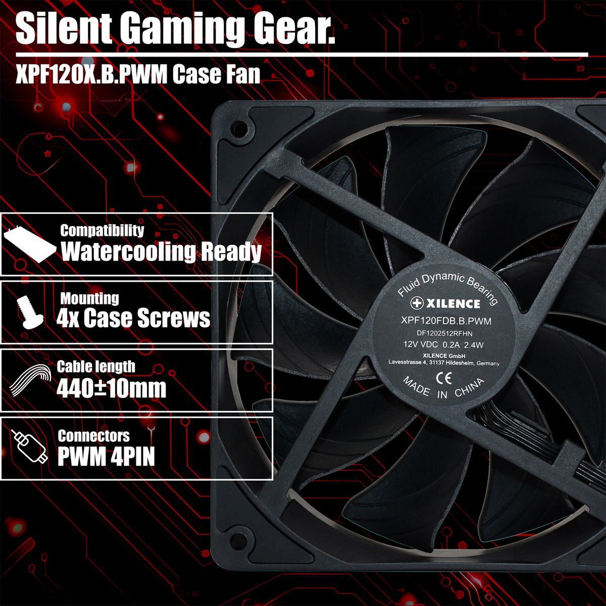 Xilence XPF120X.B.PWM 120mm PWM FDB Ventilator voor pc-behuizing, 4PIN