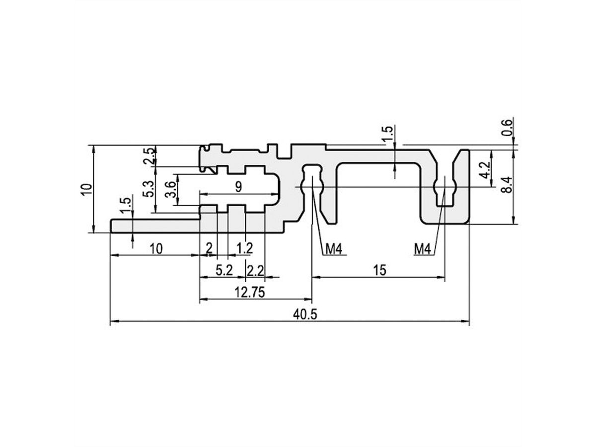 SCHROFF horizontale rail, voorzijde, type H-LD, zwaar, lange lip, voor IEEE toepassing, 40 HP