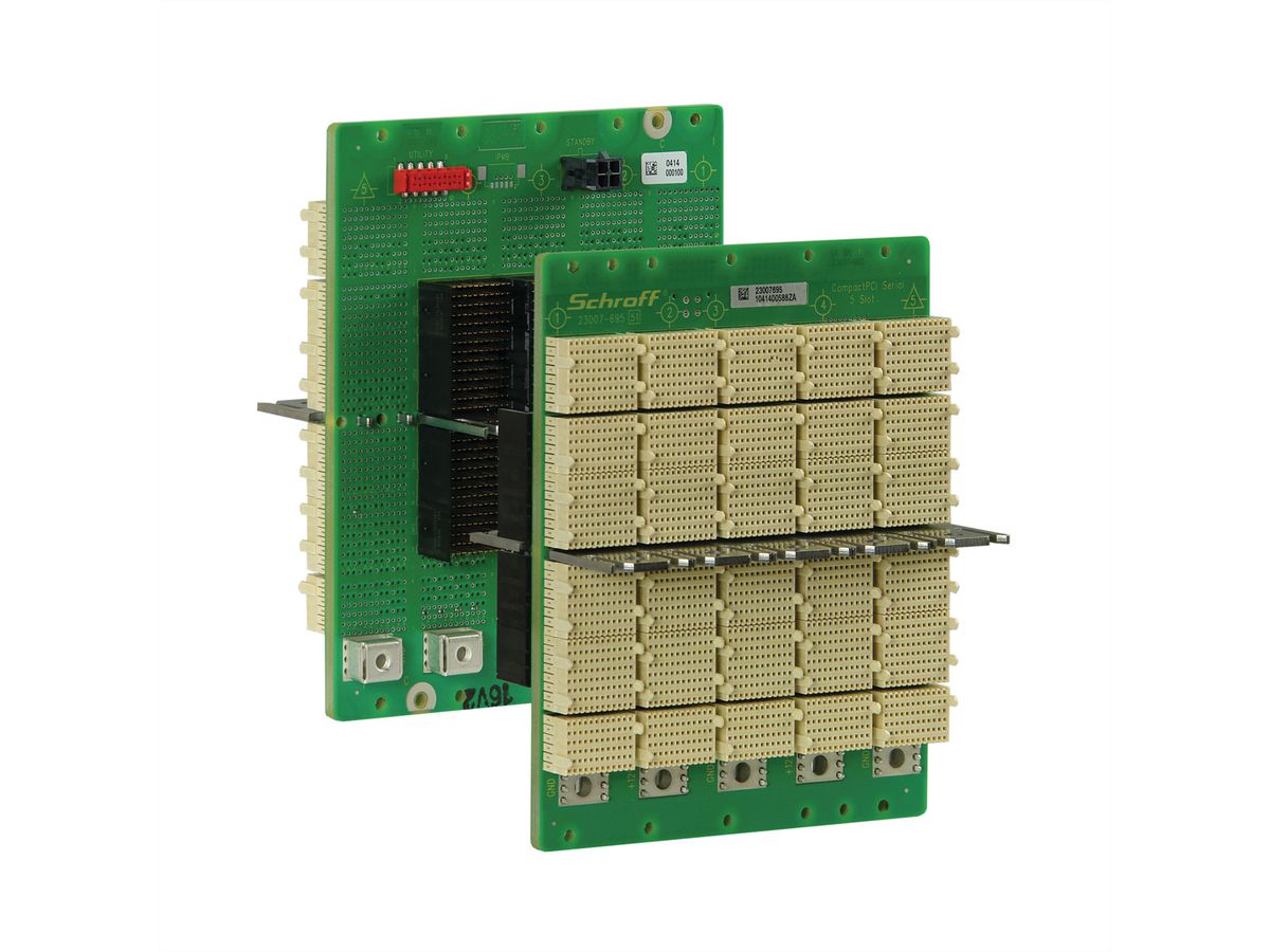 SCHROFF CPCI seriële backplane, 3 HE, 5 sleuven, systeemsleuf rechts, full mesh, met RIO