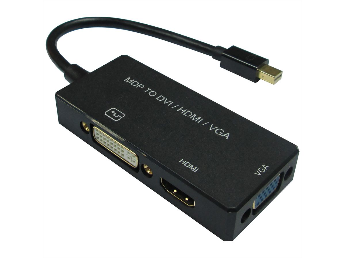 VALUE Mini DisplayPort - DVI/DP/HDMI Adapter, Mini DP M - VGA/DVI/HDMI F, v1.2, Active