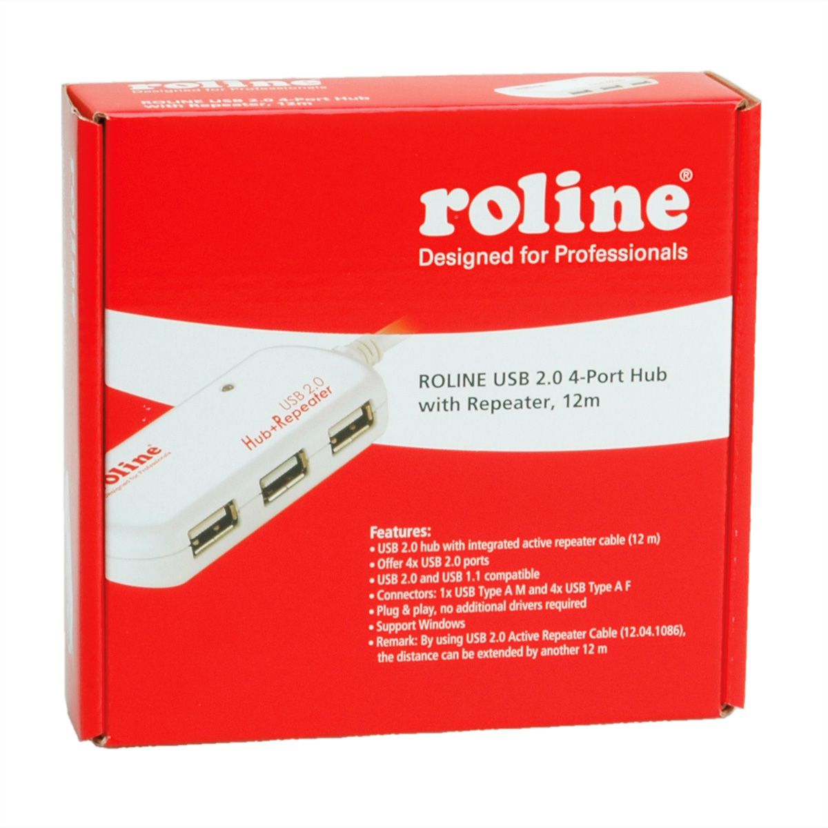 ROLINE USB 2.0 Hub, 4 Ports, with Repeater, 12 m