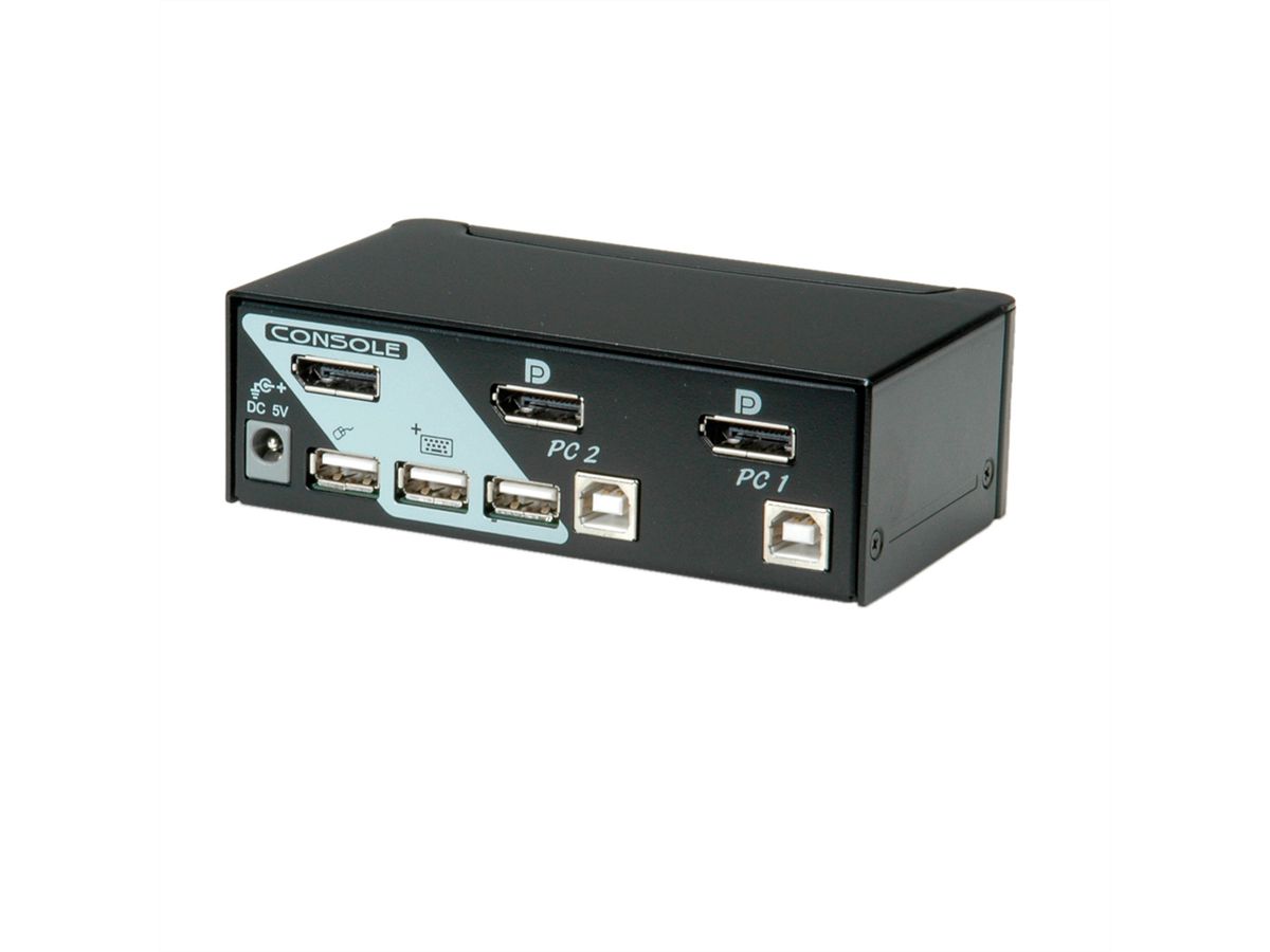 ROLINE KVM Switch, 1 User - 2 PCs, DisplayPort, with USB Hub