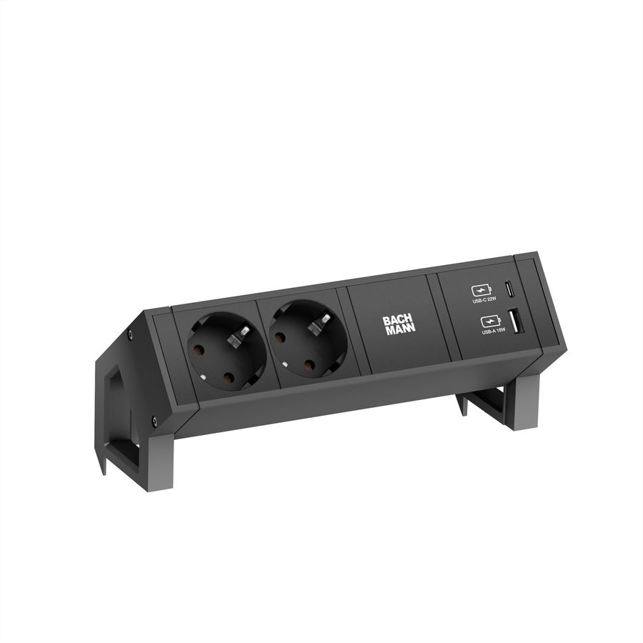 BACHMANN DESK2 2xbeschermend contact USB A&C, USB Lader 22W 0.2m GST18 zwart