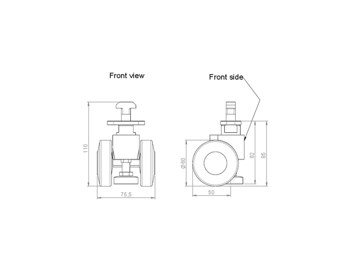 SCHROFF Varistar CP wielen met verstelbare poten, 400 kg, hoogte 85 ... 95 mm