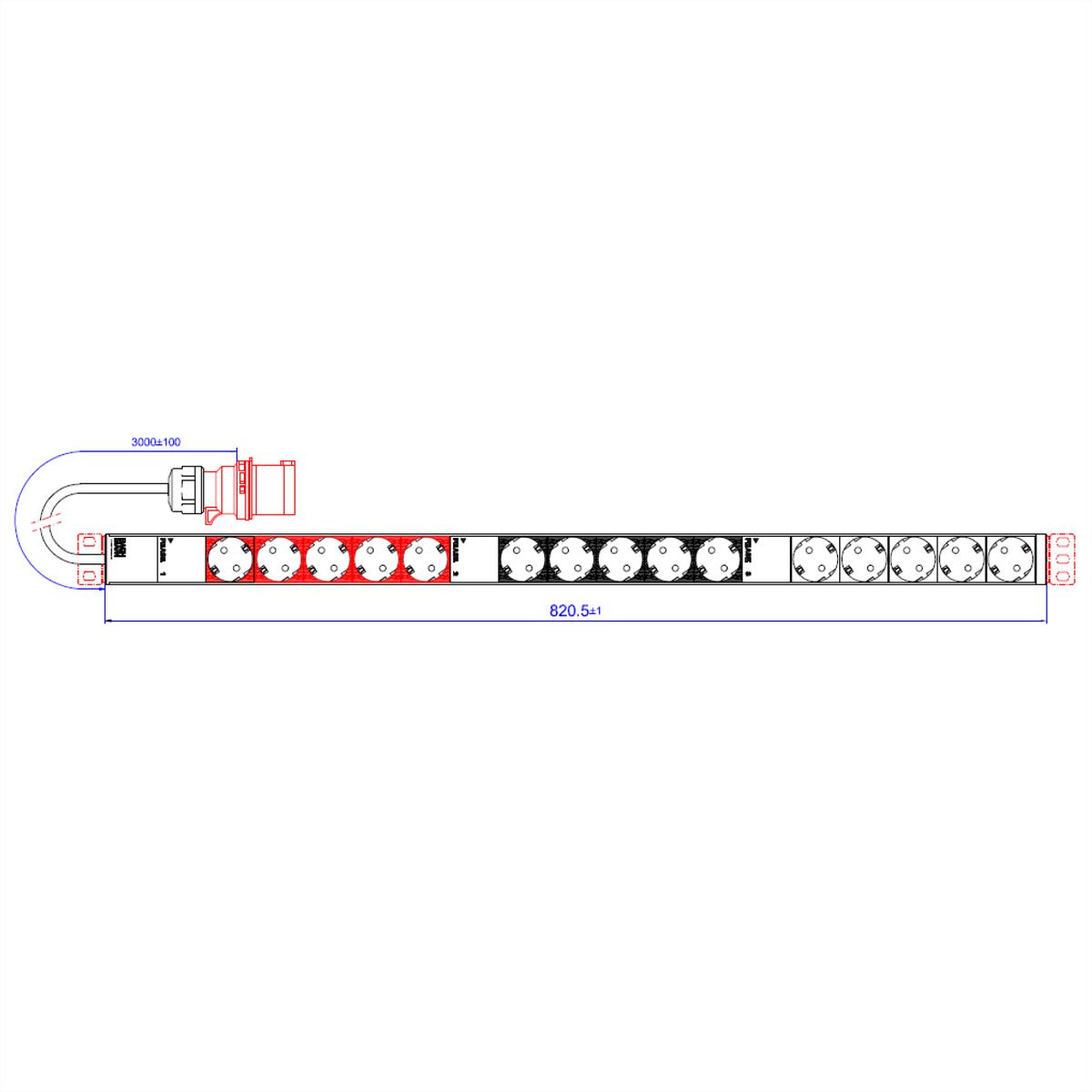 BACHMANN IT PDU ALU 0U 15 x earthing contact CEE 3x 16A red