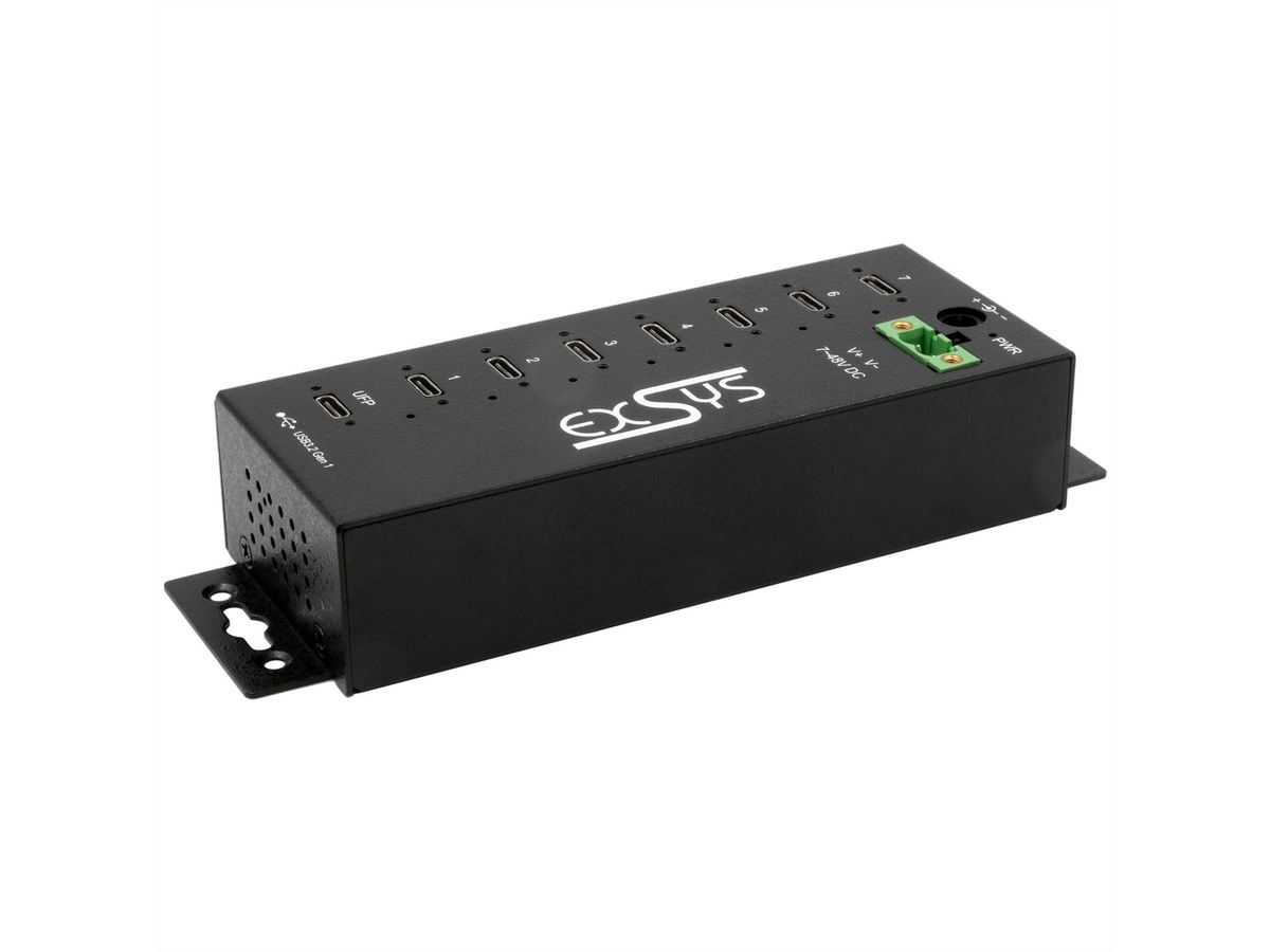 EXSYS EX-1537HMVS Managed 7-Port USB-C 3.2 Gen 1 Metall HUB mit 15KV EDS Überspannungsschutz