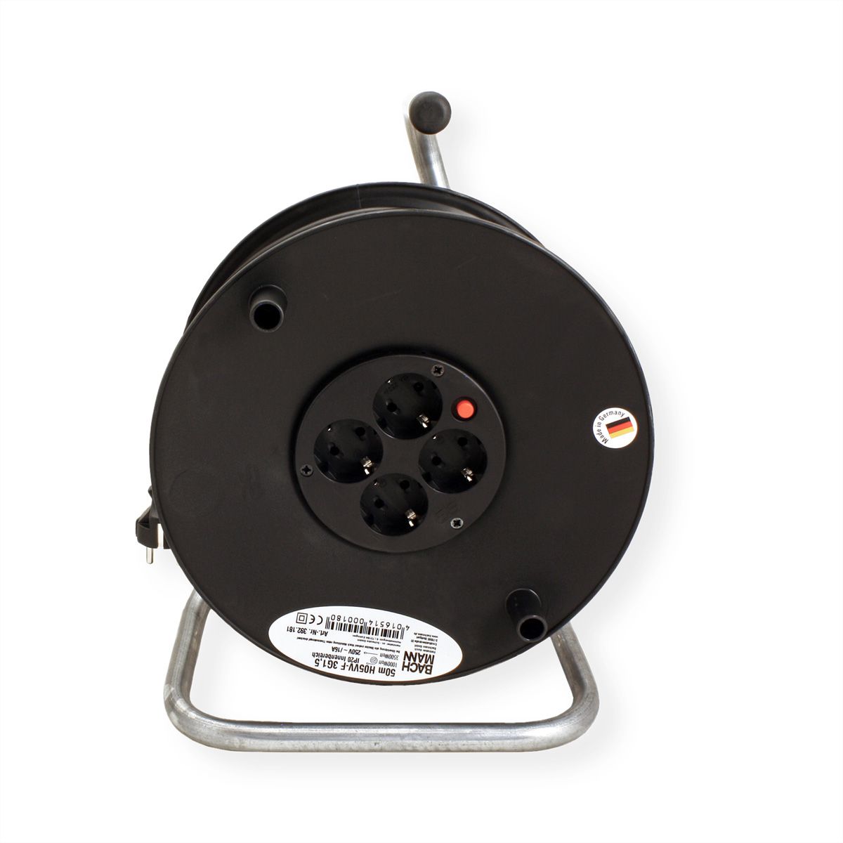 BACHMANN protective contact retractable cable reel 4gang 230VAC, 50 m
