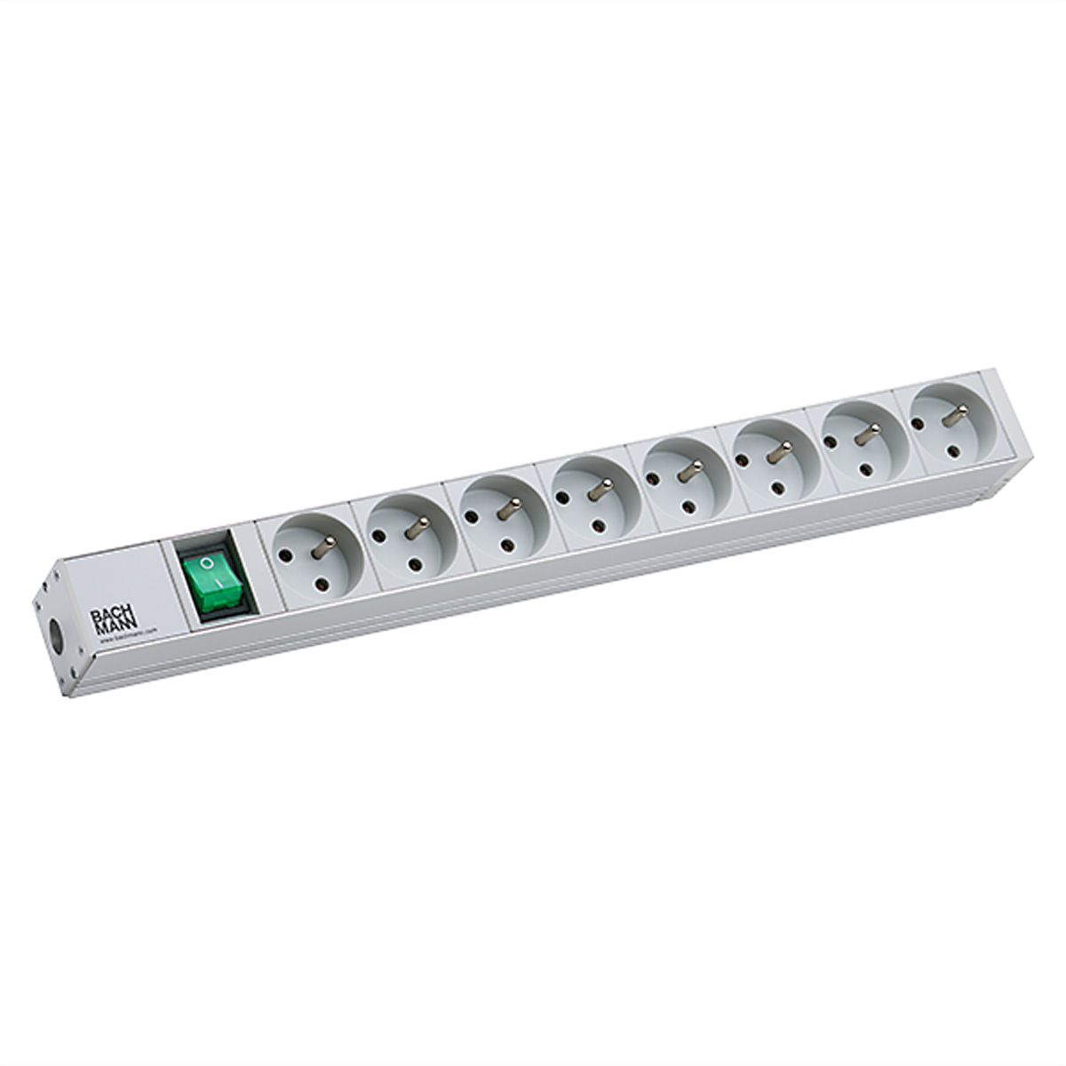 BACHMANN 19" stekkerdoos 1U 8xUTE 1xswitch, zilver