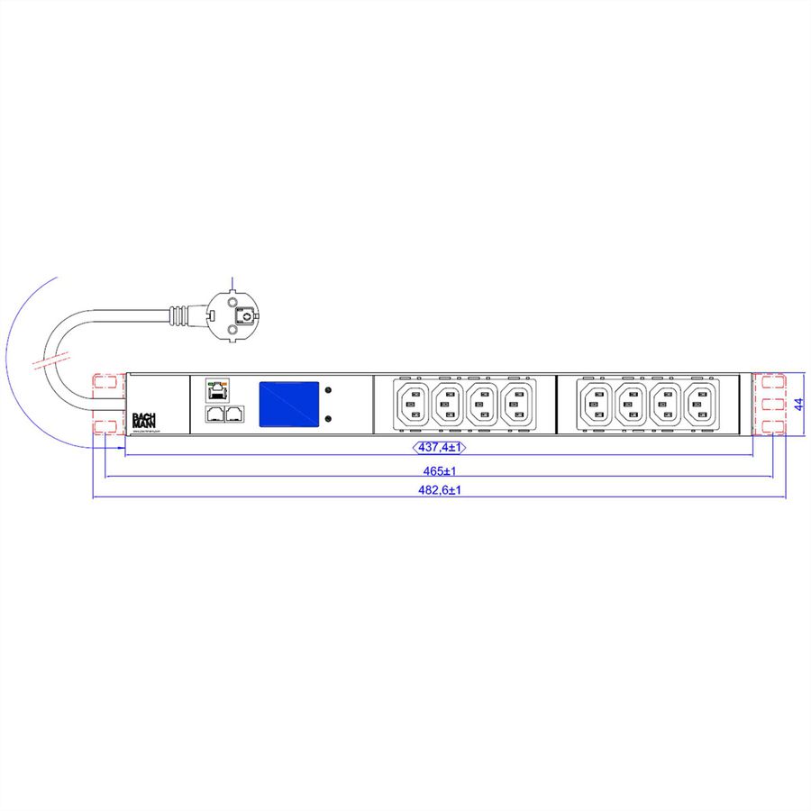BACHMANN 19 inch 1U BN2000 8xC13, TCP/IP power 2.0m CEE7/7