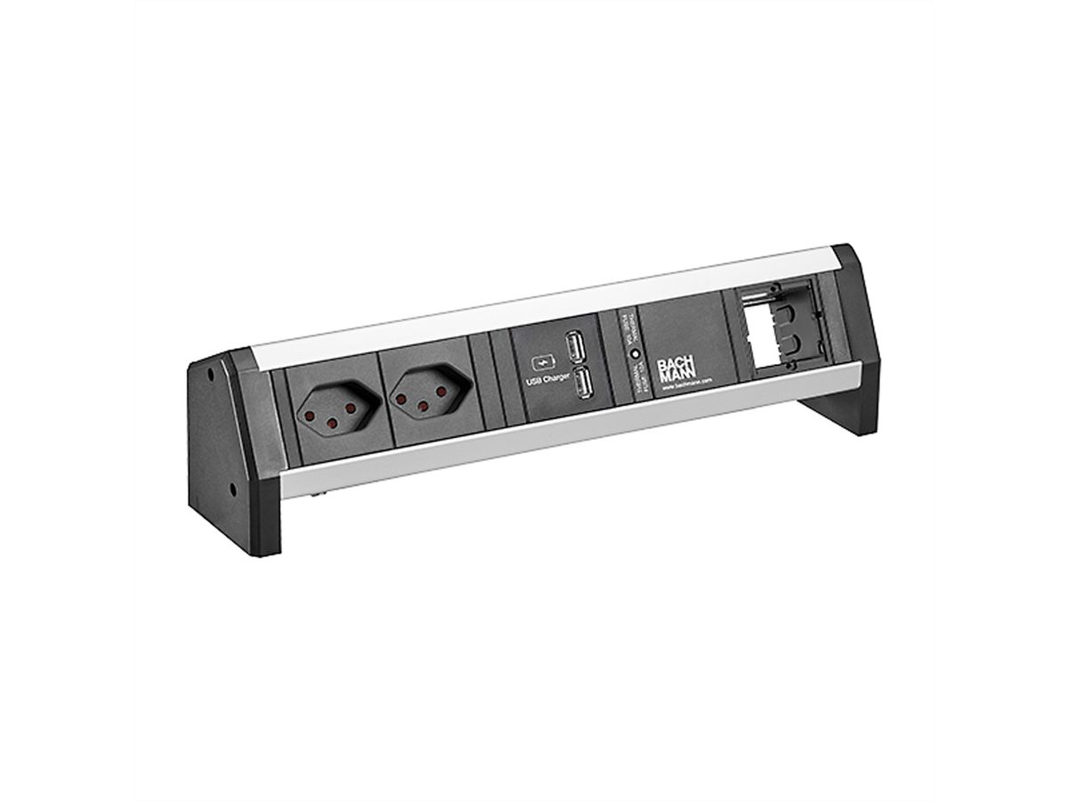 BACHMANN DESK 2xCH T13 90° 1xUSB 1xCM, 1xCurrent fuse 1.0m GST18 Switzerland