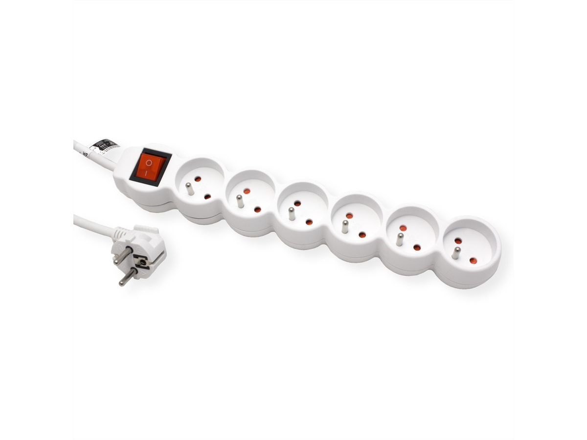 VALUE French Power Strip, 6-way, with illuminated Switch, white, 1.5 m