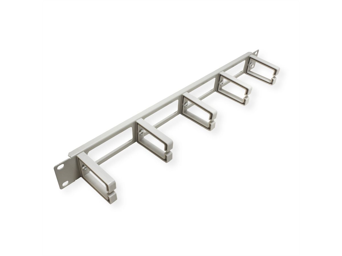 VALUE 19" 1U Cable Management Plate, C-Type, 5 Hooks, Cut-out front panel / cable feed-through, grey