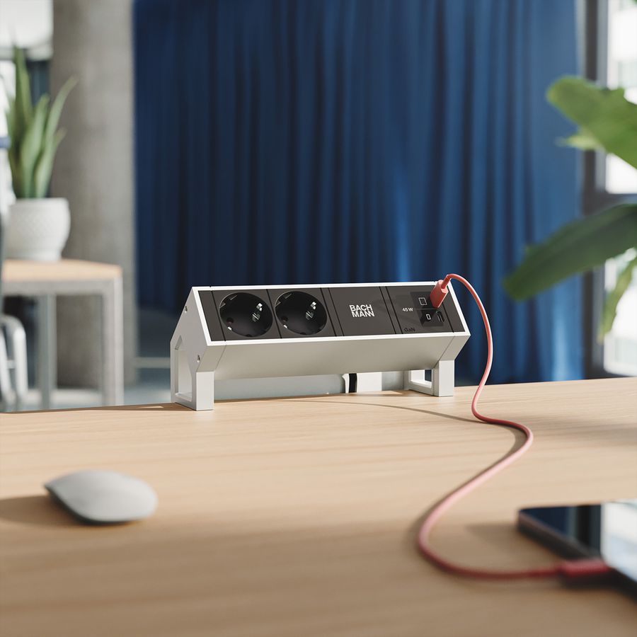 BACHMANN DESK2 2xCEE7/3 1xUSB C/C 45W, L=0.2m INOX