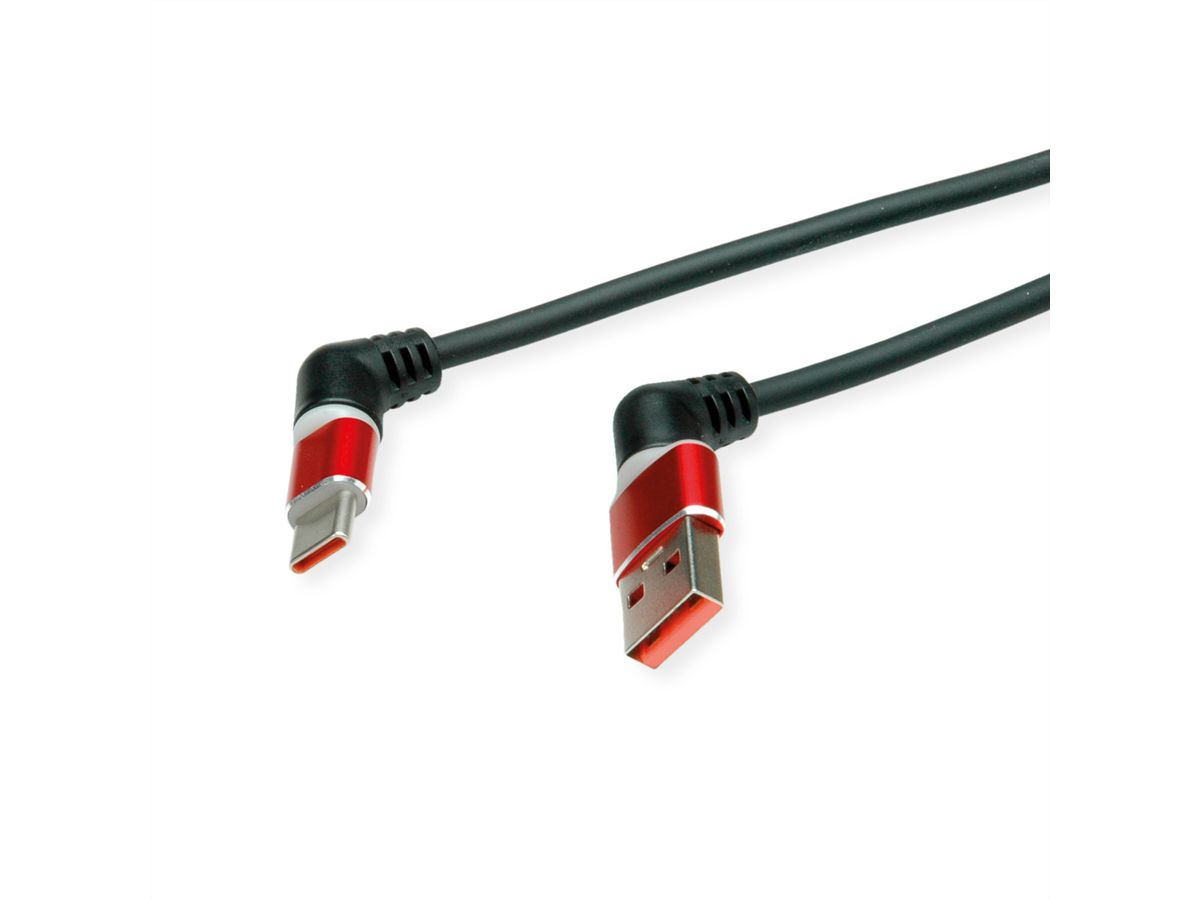 ROLINE 360° Rotation USB 2.0 Cable, C - A, M/M, 60W, Red Black, 1 m