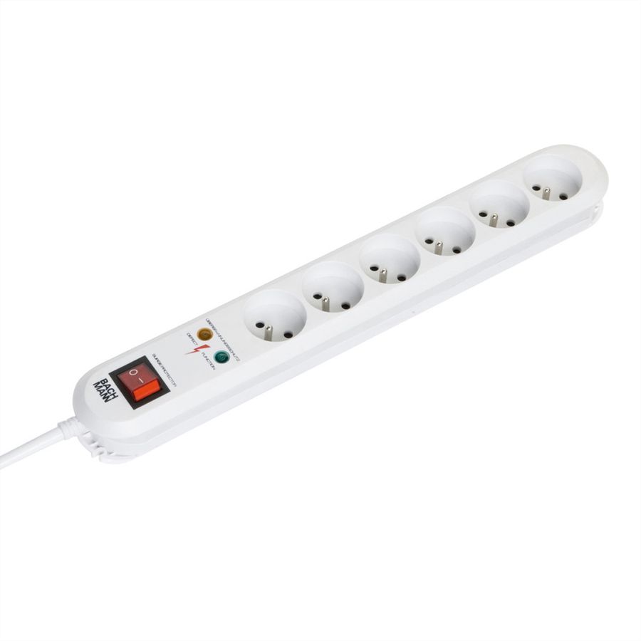 BACHMANN SMART Steckdosenleiste 6x UTE, 1x SPD, 1x Schalter, 3,0m CEE7/7, weiss