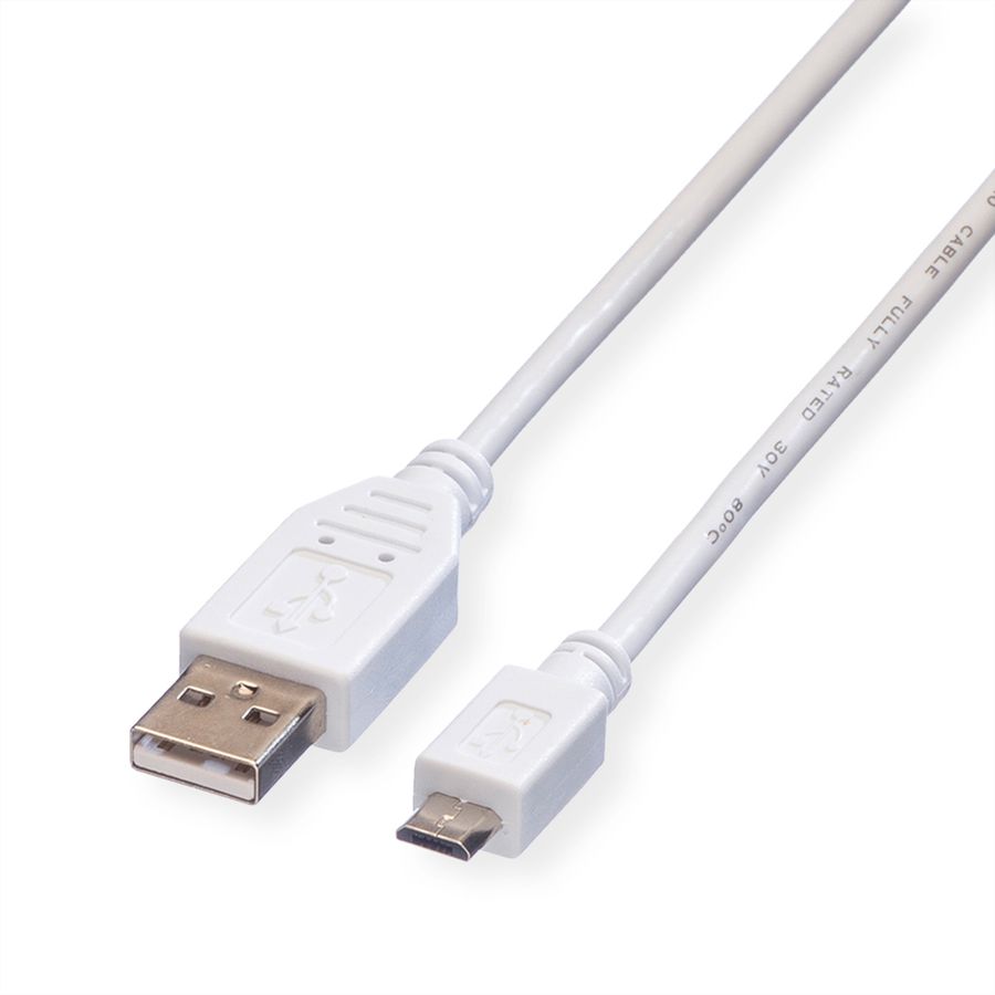 VALUE USB 2.0 Cable, A - Micro B, M/M, white, 3 m