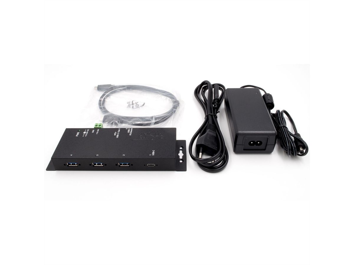 EXSYS EX-1191HMVS-PD 4-Port-USB-3.2 Gen 1 Metall HUB mit USB-PD Aufladung