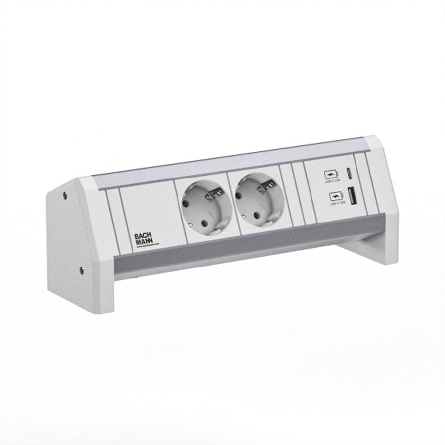 BACHMANN DESK 2xCEE7/3 1xUSB A/C 22W GST18 RAL9010