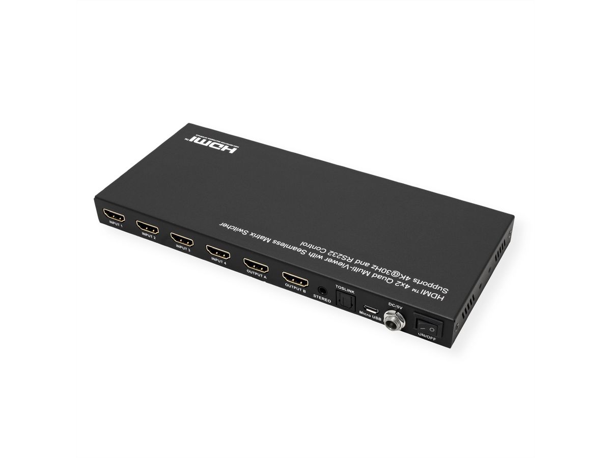 VALUE HDMI Matrix Switch, 4x2 QUAD Multi-Viewer, Naadloos schakelen