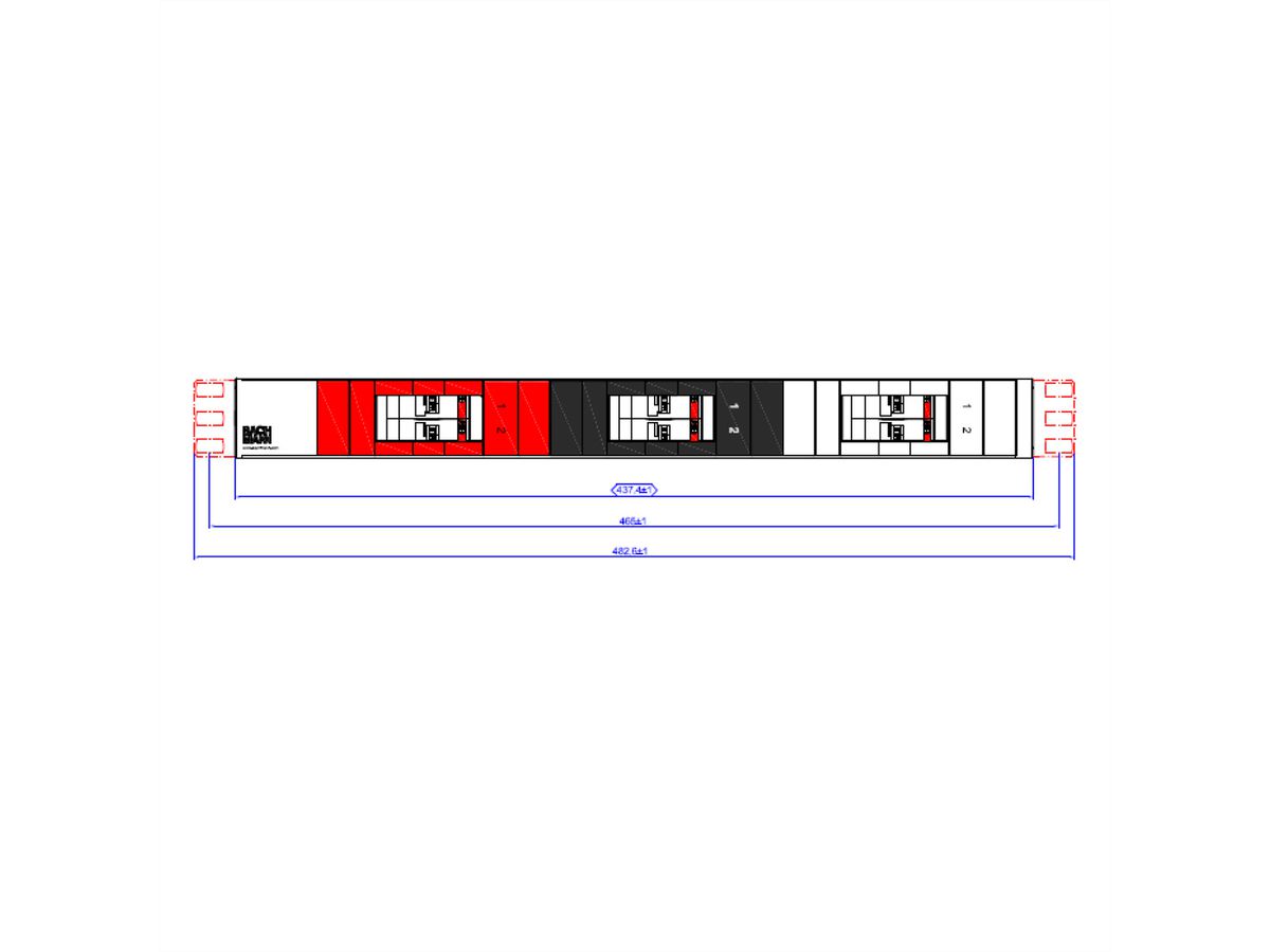 BACHMANN 19" 1HE Zekeringkast 6xLS C16A, 2m H05VV-F 5G4mm CEE stekker 32A rood