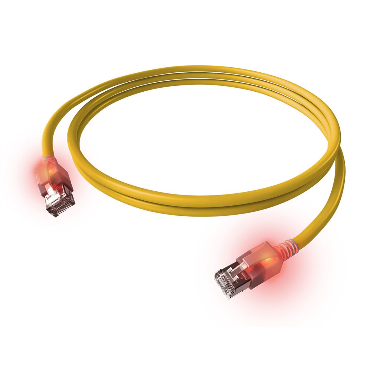 EasyLan S/FTP DualBoot LED Patch Cable Cat.6A, RJ45 / RJ45, LSOH, yellow, 2 m