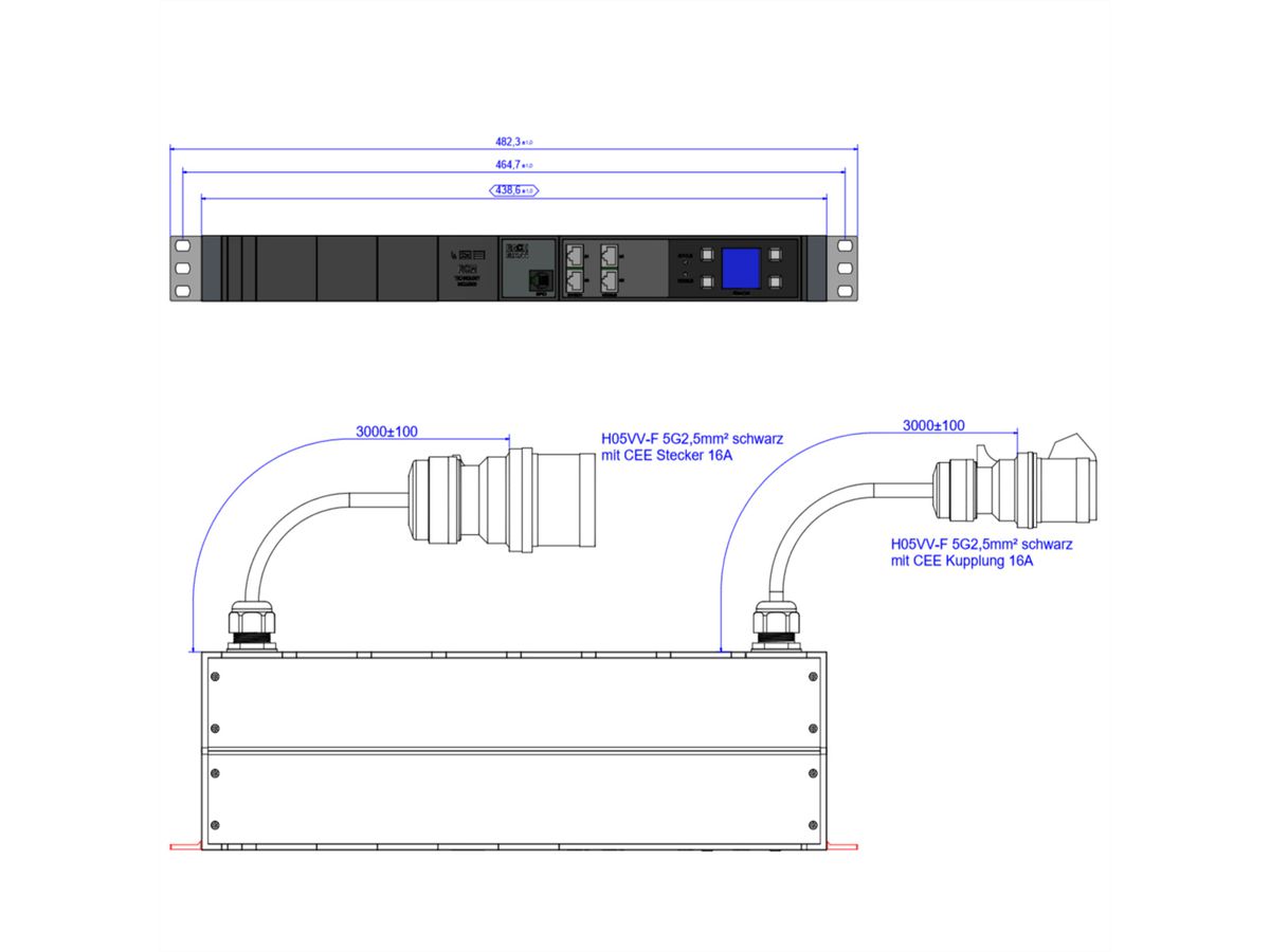 BACHMANN BN3000 RCM XXLPROFIL Slave3x16A, Meting per fase3mH05VV-F 5G2,5 CEE3x16A Lan