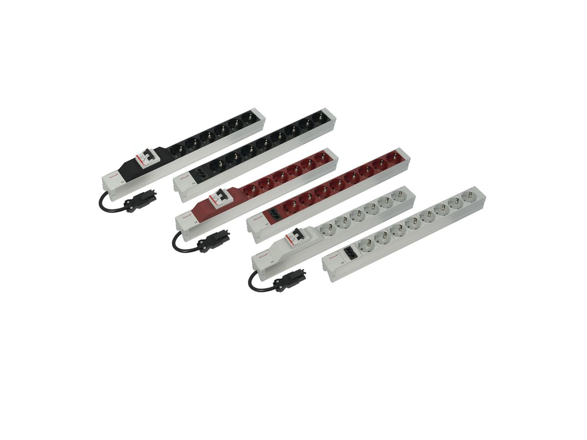 SCHROFF contactdooscontactdoos, SCHUKO, met Wieland®-ingang, 19", rood, met overstroombeveiliging