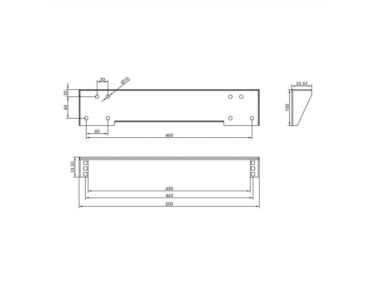 19" wand-/ondersteuningsbeugel, 1 HE, zwart