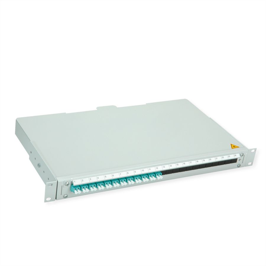 TELEGÄRTNER BASIS V LWL-Panel mit Kupplungen & Pigtails, 12x LC Duplex, türkis, OM3