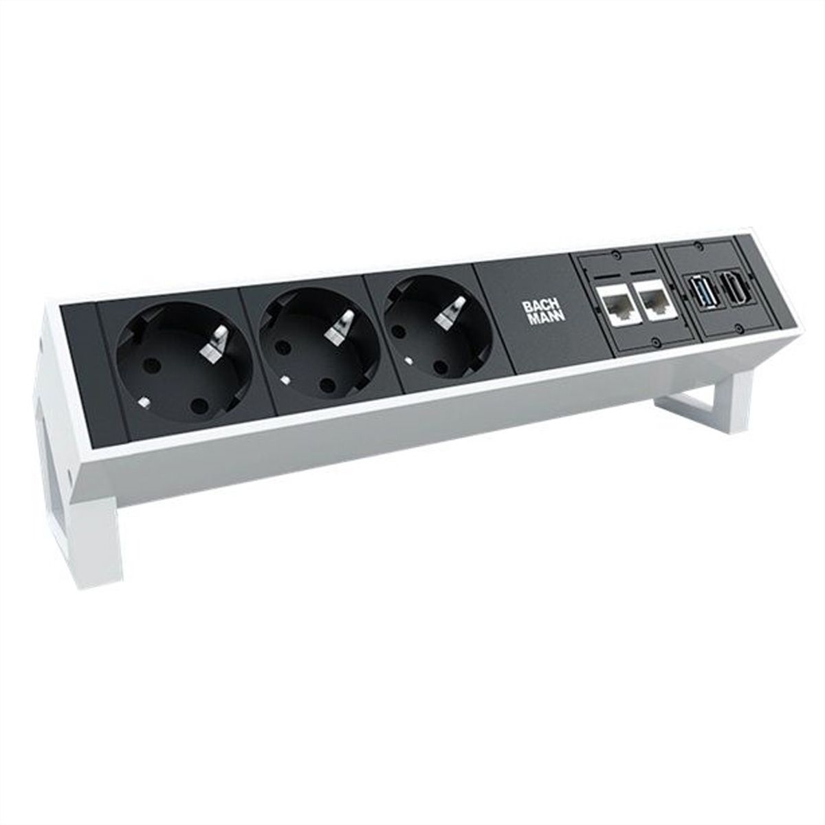 BACHMANN socket strip DESK2 3x earthing contact, 2x CAT6a, 1x HDMI, USB3.0, white