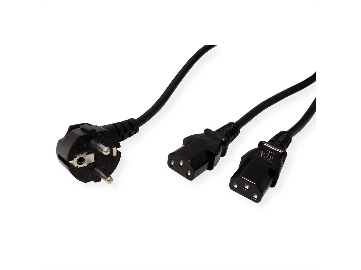 ROLINE Y-Power Cable, 2x straight IEC Connector, black, 2 m