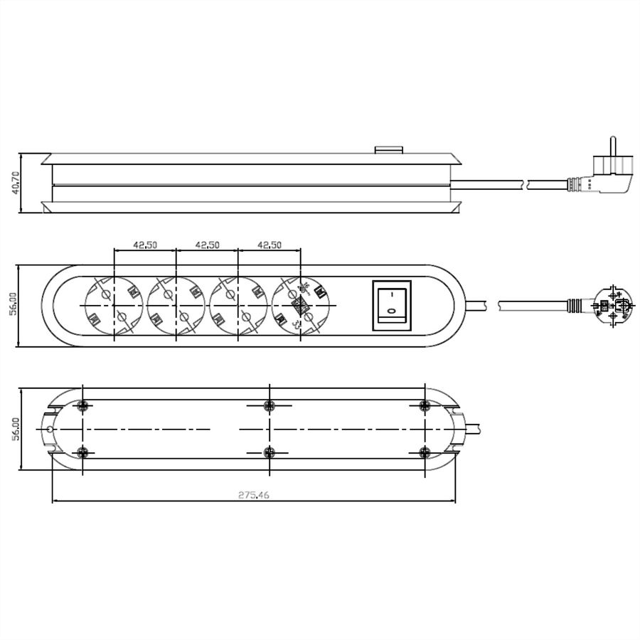 BACHMANN SMART socket strip 4x earthing contact, switch, white, 1.5 m