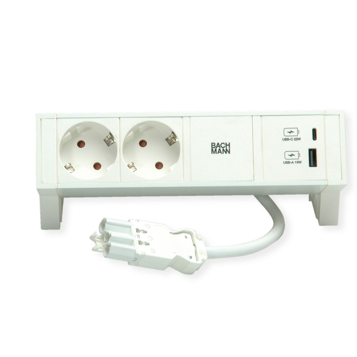 BACHMANN DESK2 ALU WIT 2x geaard stopcontact, USB oplader 22 W A&C, 0,2 m GST18