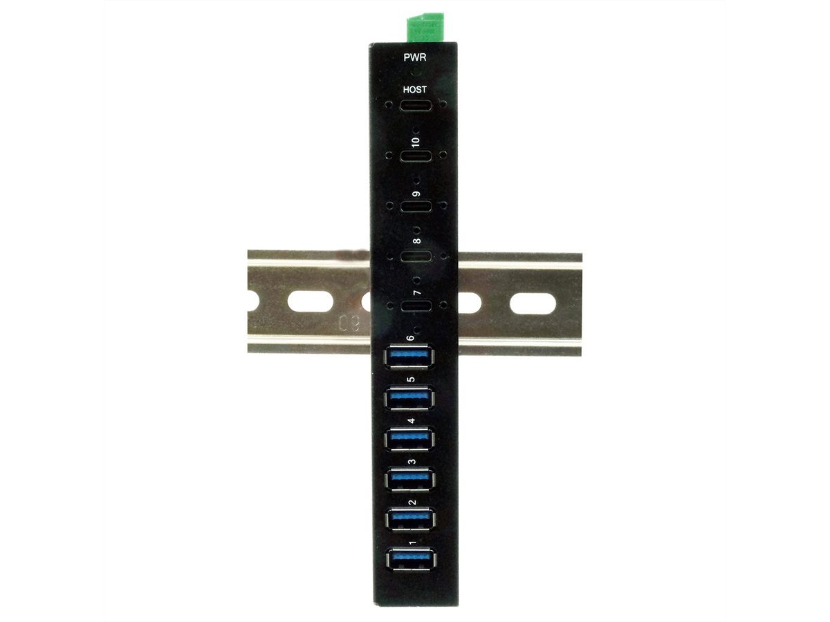 EX-12290HMS 10-poorts USB 3.2 Gen 2x1 metalen HUB met 4x USB-C en 6x USB-A 3.2 Gen 1-poorten, voor desktop-, wand- en DIN-railmontage