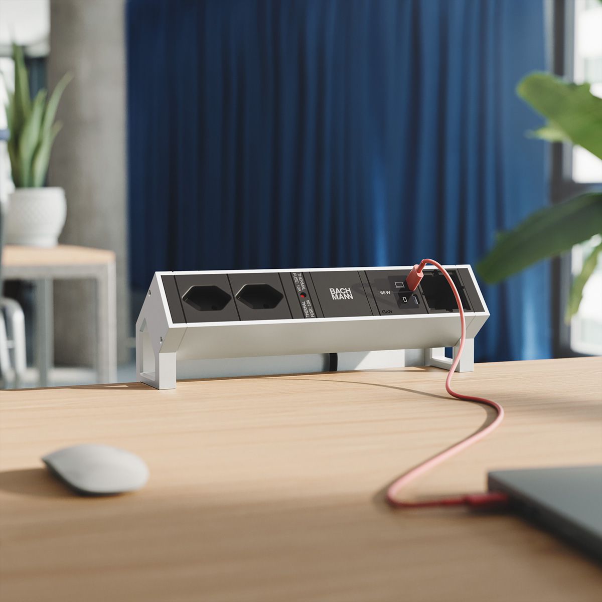 BACHMANN DESK2 2xCH 90° 1xUSB C/C 65W, 1xCM L=0.2m INOX