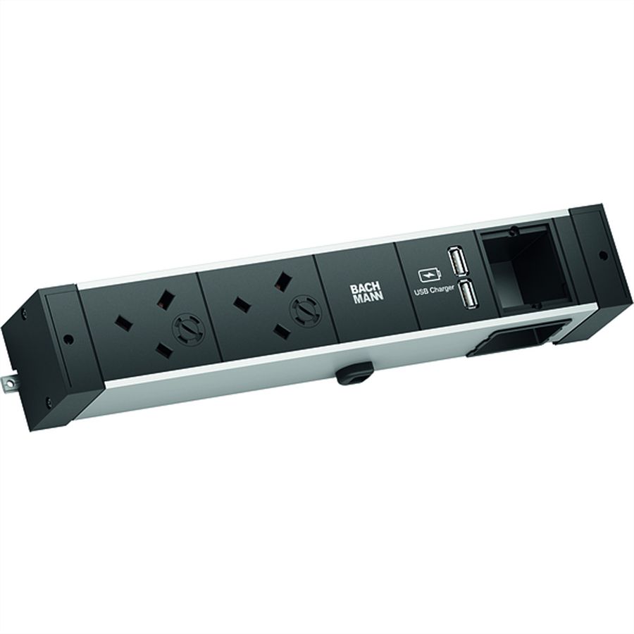 BACHMANN DESK RAIL 2xUK 1xCM, USB Charger 2,0m GST18 United Kingdom